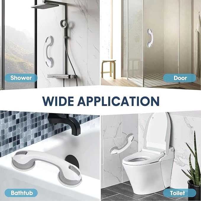 Auroras 12 Inch Grab Bars for Bathtubs and Showers with Suction Cup, Removable Shower Grab Bars for Seniors, No Drilling Heavy Duty Shower Handle for Bathroom Safety, Handicap Grab Bars, Grey (2 Pack)