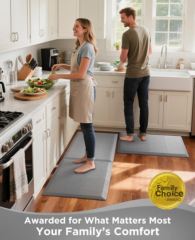 Ophanie Kitchen mats for Floor, Kitchen Rugs, 20x32 Anti Fatigue Standing Cushioned Mat, Waterproof, Comfort Ergonomic mat for Office, Home, Sink, 1/2 inch Thick Memory Foam Grey Non-Slip Bottom