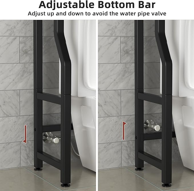 Livilord 3 Tier Over The Toilet Storage Rack with Toilet Paper Holder, Metal Freestanding Bathroom Shelves with 4 Hooks, Over Toilet Storage Shelf for Bathroom Storage, Black
