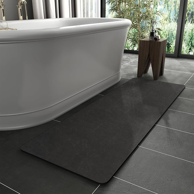 MontVoo -Bath Mat Rug-Rubber Backing Non Slip Quick Dry Absorbent Thin Bathroom Rugs Fit Under Door-Faux Suede Surface Bathroom Floor Mats-Shower Rug for in Front of Bathtub Shower Dark Grey 24"X70"