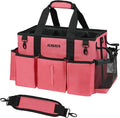 SCAVATA Wearable Cleaning Caddy Bag, Cleaning Caddy Supplies Organizer with Handle & Shoulder Straps for Housekeepers, Under Sink & Car Cleaning Tool Organizers with 4 Foldable Divider (RoseRed)