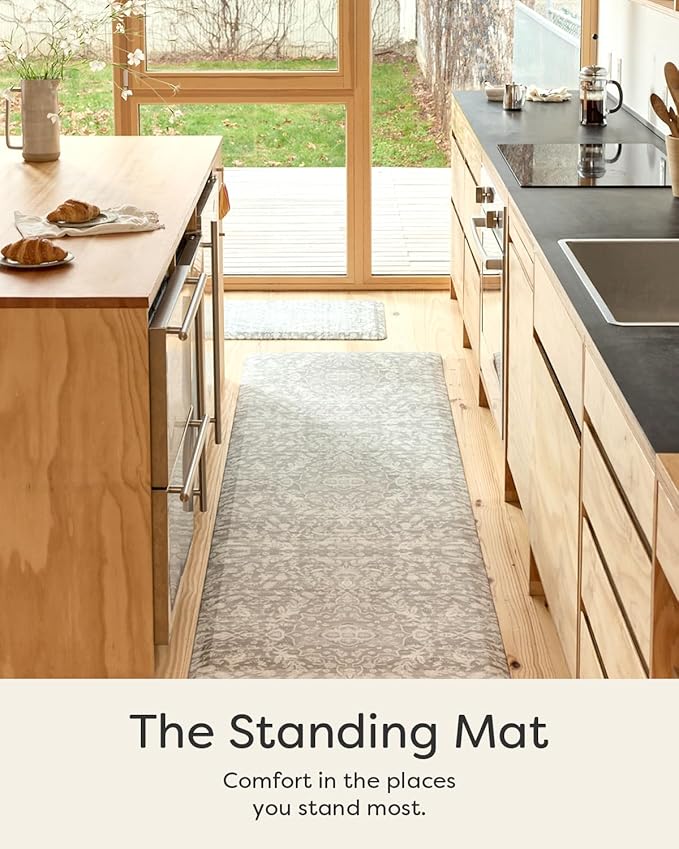 House of Noa Nama Standing Mat – Anti-Fatigue Kitchen Mats for Floor, Cushioned & Non-Slip Comfort Mat for Standing, Thick Foam Anti-Fatigue Mat for Kitchen & Workspaces, Emile Earl Grey 22" x 72"