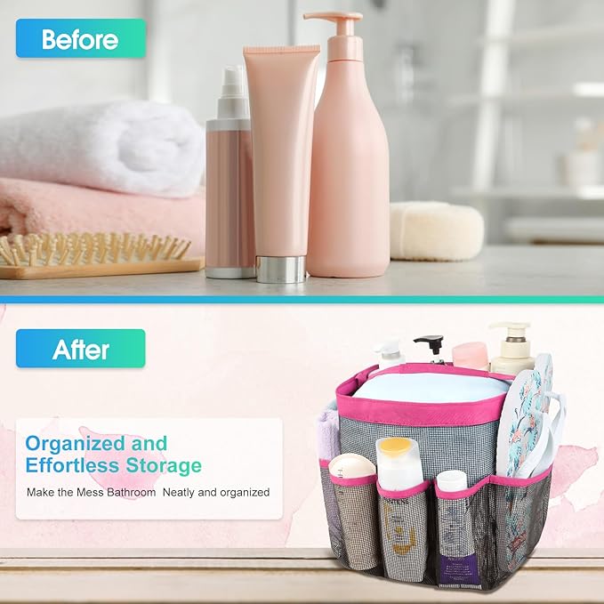 Attmu Mesh Shower Caddy Portable for College Dorm Room Camping Essentials, Shower Caddy Dorm with 9-Pockets, Large Capacity Hanging Basket Bathroom Bag for Toiletry, Swimming, Gym, Camp, Beach