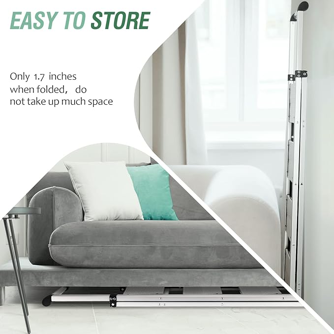 HBTower 5 Step Ladder, Aluminum Ladder with Handrails, Folding Step Stool for Adults, 330LBS Capacity Sturdy& Portable Ladder for Home Kitchen Library Office, Sliver