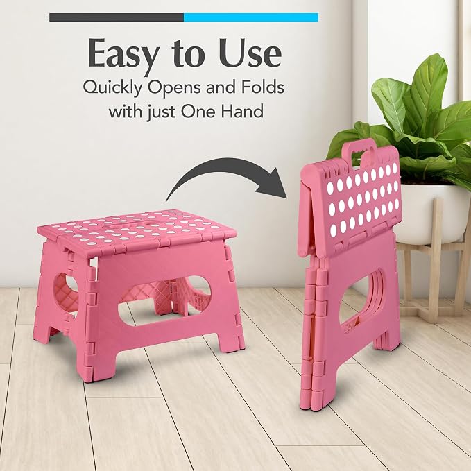 Handy Laundry Folding Lightweight Step Stool - Sturdy Enough to Support Adults - Opens Easy with One Flip - Great for Kitchen, Bathroom or Bedroom (Pink | 2-Pack)