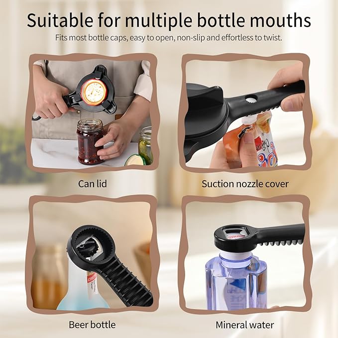 4-in-1 Jar Opener for Seniors with Arthritis – Adjustable Stainless Steel Lid Remover & Can Opener for Weak Hands, Fits All Jar Sizes & Bottle Caps, Makes Opening Easy – Kitchen Must-Have