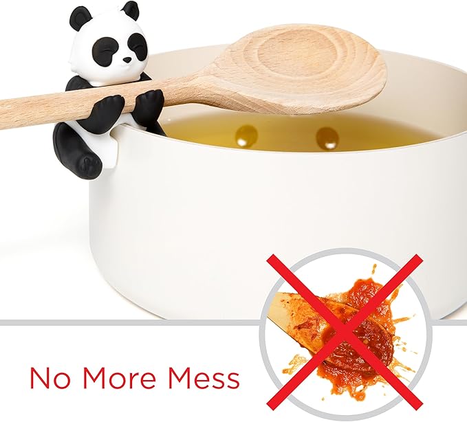 Panda Spoon Rest for Stove Top – Silicone Pot Clip Utensil Holder & Lid Lifter – Funny Kitchen Gadget, Unique Panda Bear Gifts for Women – 1.75" x 2.75"