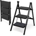 3 Step Ladder, Folding Step Stool for Adults, Lightweight Aluminum Step Ladder, Portable 330 LBS Capacity Ladders for Home Kitchen Library Office, Small Step Stools with Anti-Slip Wide Pedals