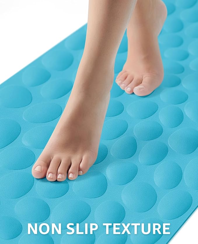 Bligli Non Slip Bathtub Mat, 16x31.5 Inch Standard Non-Slip Bathmats with Strong Suction Cups, Soft Rubber Anti-Slip Bathroom Floor Mat, Machine Washable, Comfort on Feet, 100% BPA Free (Blue)