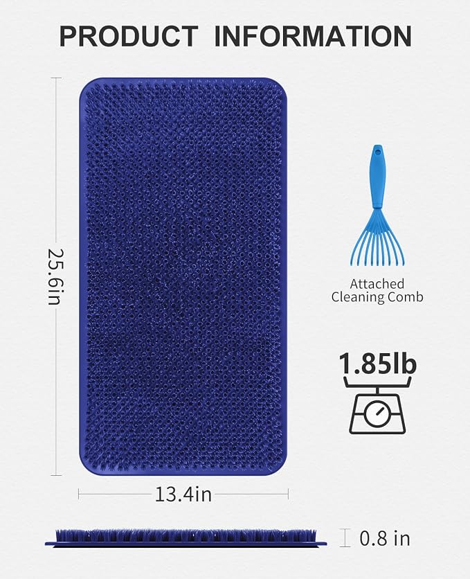 OTHWAY Non Slip Grassy Bathtub Mat : 25.6X13.4 Inches Sturdy But Soft Bath Mat_Quick Drain Shower Floor Mat with Soft Bristles for Scrubbing Feet (Navy Blue)