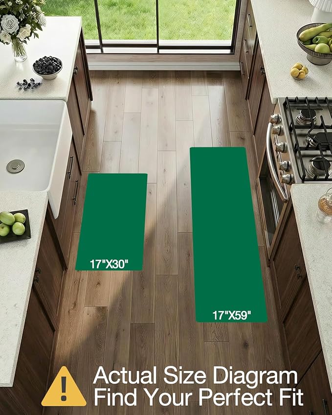 LUMI Anti-Fatigue Kitchen Floor Mats Set of 2,Cushioned Comfort Standing Rug Waterproof 2PCS, Non-Slip Ergonomic Foam Runner for Sink, Laundry, Office & Home,17x29+17x59,