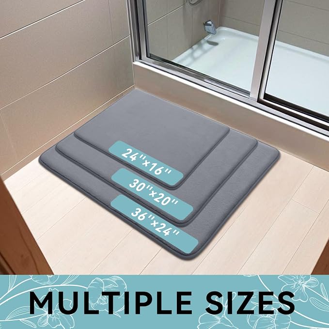 Smiry Memory Foam Bath Mat 24x16, Extra Soft and Absorbent Bathroom Mats, Non Slip Washable Carpet for Floor, Shower and Tub, Dark Grey