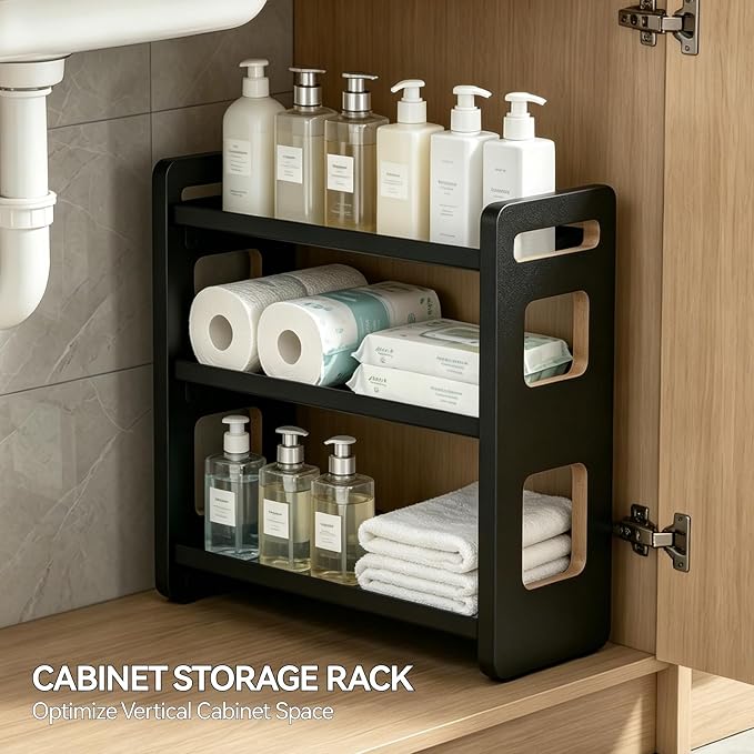 3-Tier Black Bathroom Countertop Organizers and Storage, Vanity Bathroom Sink Organizer Shelf for Skin Care Makeup Cologne and Perfume, Kitchen Countertop Spice Rack Organizer