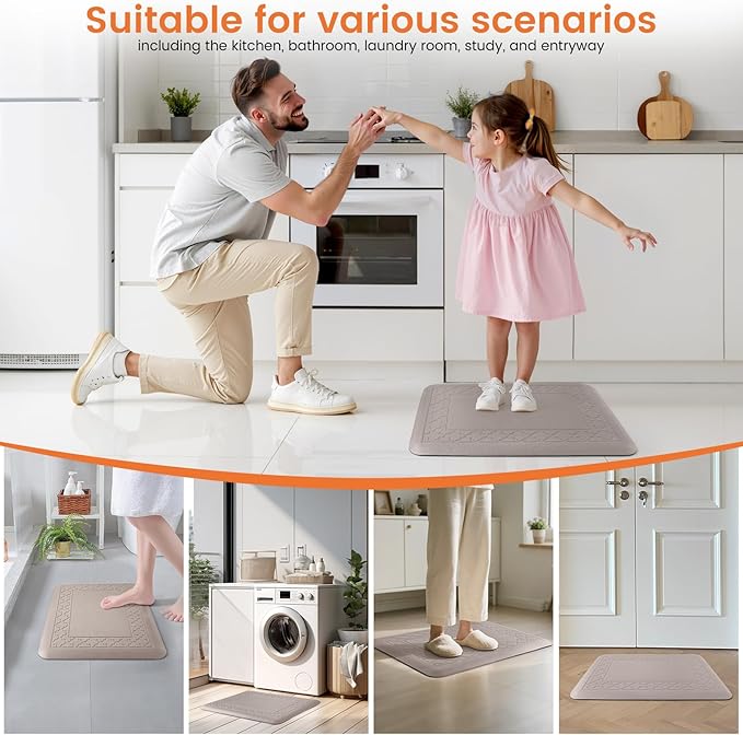 4/5 Inch Thicker Kitchen Mats for Floor Non-Slip Anti Fatigue Comfort Mat Waterproof Kitchen Rug for Sink, Office,Home Stain Resistant Standing Desk Rugs-17.3"x 24", Khaki
