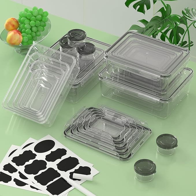 KEMETHY 50-Piece Food Storage Containers with Lids(25 Containers & 25 Lids), Plastic Food Containers for Pantry & Kitchen Storage and Organization, BPA-Free, Leak Proof, Reusable with Labels & Pen