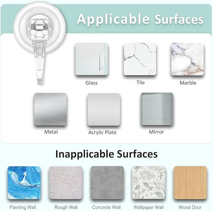 VIS'V Shower Suction Cup Hooks, Removable and Reusable, Clear, Small, 6 Pcs | Clear Invisible Design, Locking Suction Technology, Dual Vacuum Suction, Heavy Duty, Fits for Smooth Flat Surfaces