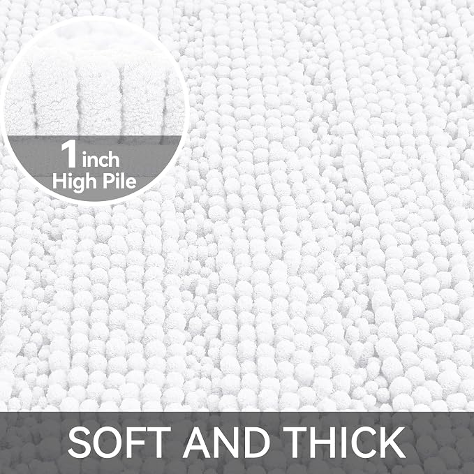 Bcoimo Large Bathroom Rug, Chenille Bath Mat with High Low Pile Design, Soft Absorbent Non Slip Bath Rug, Machine Washable Quick Dry Mat for Shower, Tub, Sink and Vanity