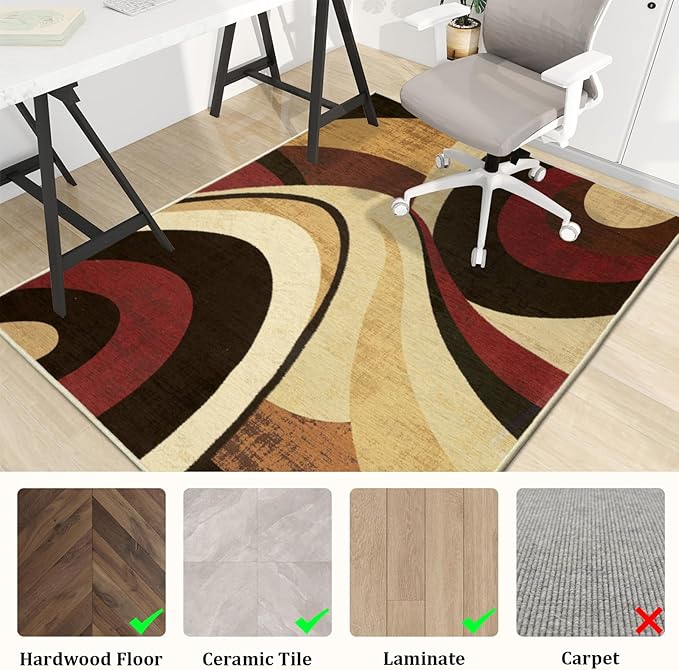 Office Chair Mat for Hardwood Floor, 60"x45" Easy Glide Computer Desk Mat Protector for Rolling Chair Under Desk Rug Nonslip Backing, Machine Wash, (Modern)