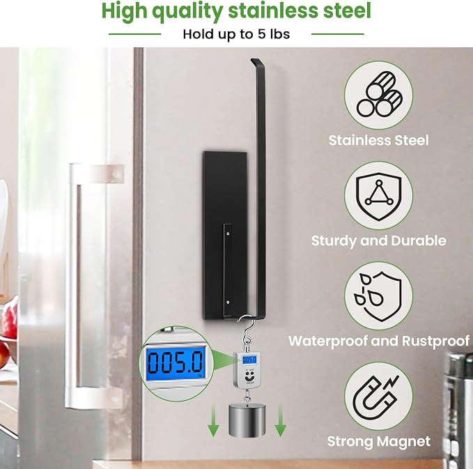 Paper Towel Holder, Magnetic Paper Towel Holder for Fridge, Toilet Paper Roll Holder Magnet Towel Rack Wall Mount Fridge Organizer for Paper Towels Rolls Bathroom Pantry RV Kitchen Storage