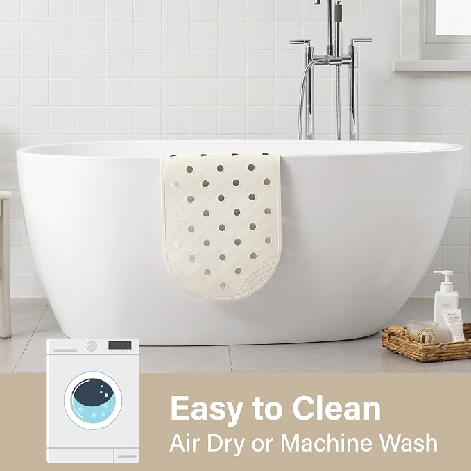 Rubber Bathtub Mat Shower Mat Non-Slip, 31x14 Inch, Bath Tub Floor Mat with Suction Cups and Drainage Holes, Ivory White
