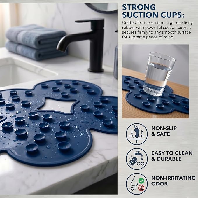 Webos Non Slip Bathtub Mat Shower Mat Bath Mat Tub Mats with Strong Suction Cups Soft Natural Rubber Bath Mat for Inside The tub (Ivy-Blue, 28x16 inch)
