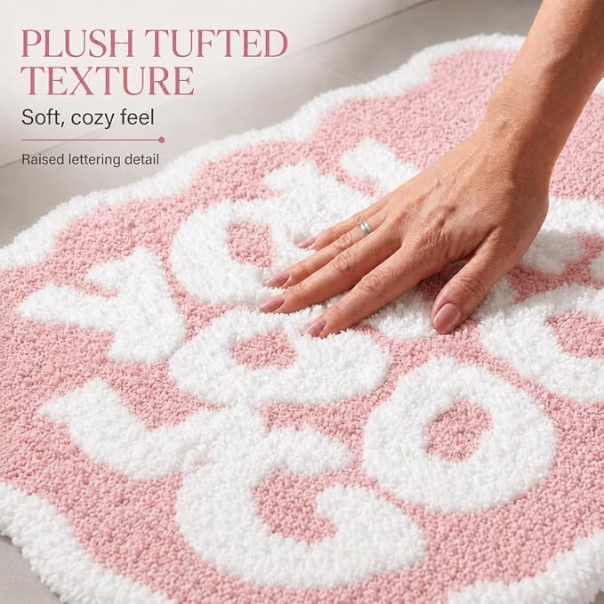 Scalloped Pink Bath Rug, You Look Good Cute Bathroom Rug, Soft Absorbent Quick Dry Bath Mat, TPR Non Slip Backing, Microfiber Mat for Shower Tub Sink Vanity 20" x 31.5"