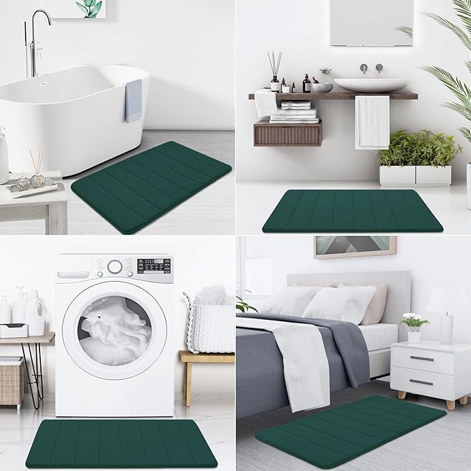 Buganda Memory Foam Bath Mat, 70" x 24", Ultra Soft and Non-Slip Bathroom Rugs, Water Absorbent and Machine Washable Bath Rug Runner for Bathroom, Shower, and Tub, Dark Green