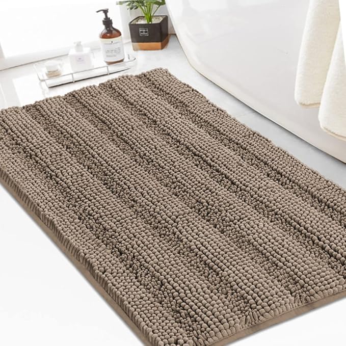 Turquoize Chenille Bath Rugs Shaggy Bathroom Rugs Non Slip Bath Rugs for Bathroom 24 x 36 Taupe Brown Bath Rug Extra Soft and Absorbent Area Rug, 24"x 36", Taupe Brown