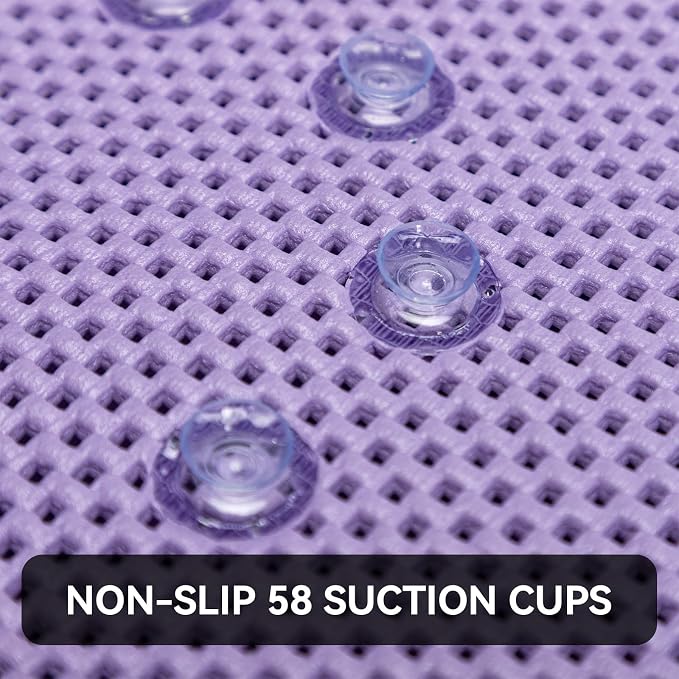 Bathtub Mat Non Slip 36” X 17” Purple Shower Mat Soft Foam Bath Mats for Bathroom Tub, Bathtub Mat with Drain Holes, Suction Cups, Shower Mat Non Slip