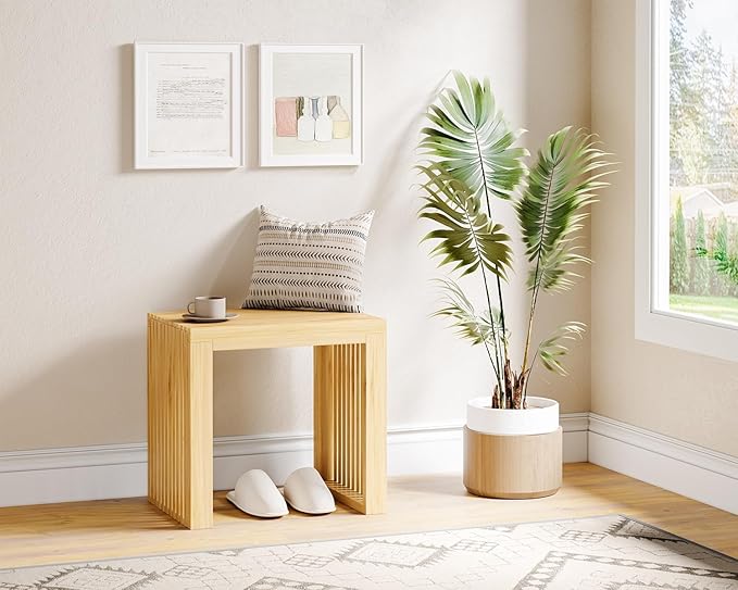 Bamboo Dining Bench, 18-inch Sleek Design Entryway Shoe Rack Bench, Indoor Kitchen Table Bench, Waterproof Outdoor Bench, Natural