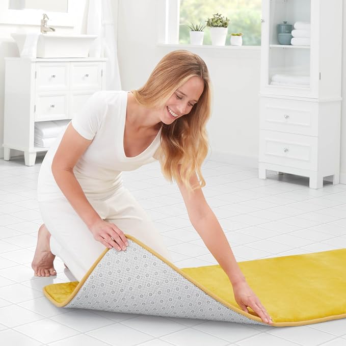 Memory Foam Bath Mat Non Slip Absorbent Super Cozy Velvet Bathroom Rug Carpet (60 inches X 17 inches, Mustard)