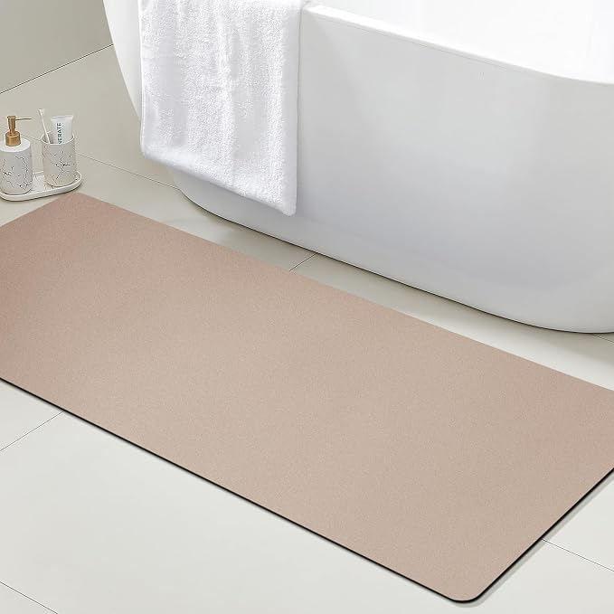 ACCUMTEK Non Slip Bath Mat, Thin Bathroom Rugs Fit Under Door, Quick Dry Bath Mats, Machine Washable Bath Rugs for Bathroom, Bathtub & Kitchen, Bathtub & Kitchen, Taupe/Solid/59 x20