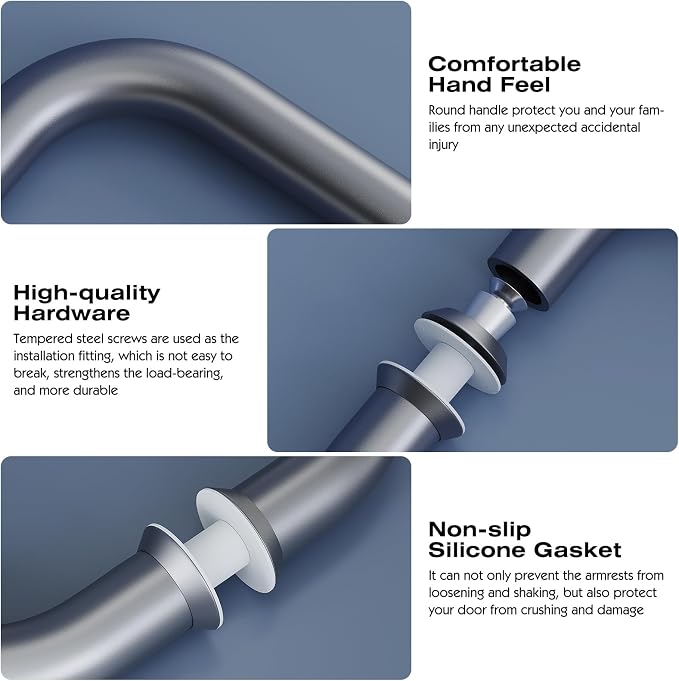 Ranbo Electroplating Grey 8" （CTC） Tubular Back-to-Back Shower Door Handle，Heavy-Duty 1.0mm Thick 304 Stainless Steel, for 1/4"- 1/2" Thick Glass and 1-3/8" - 2-1/6" Thick Wooden or Metal Doors