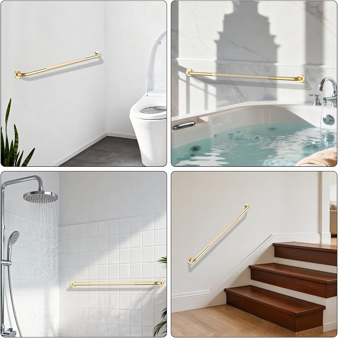Brushed Gold Shower Grab Bar w/Anti-Slip Knurled Grip 2 Pack 47 Inch,YuanDe Stainless Steel Bathroom Grab Bars,Handicap Injury Elderly Senior Assist Support Shower Handle