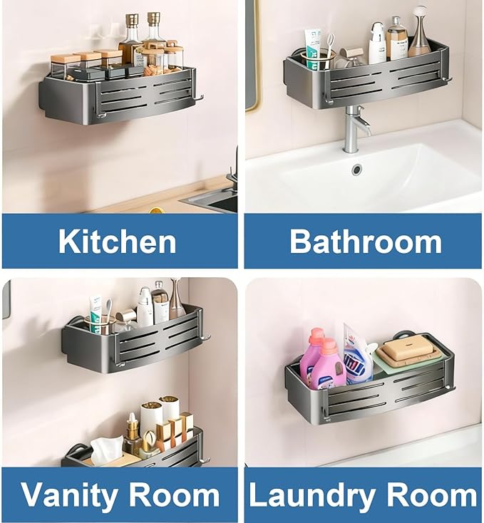 2Pcs Suction Cup Shower Caddy,Upgrade Extra-Strong Suction Shower Shelves with Hooks,No Drilling Waterproof & Rustproof Bathroom Organizers and Storage,Reusable Shower Racks for Shampoo and Toiletries