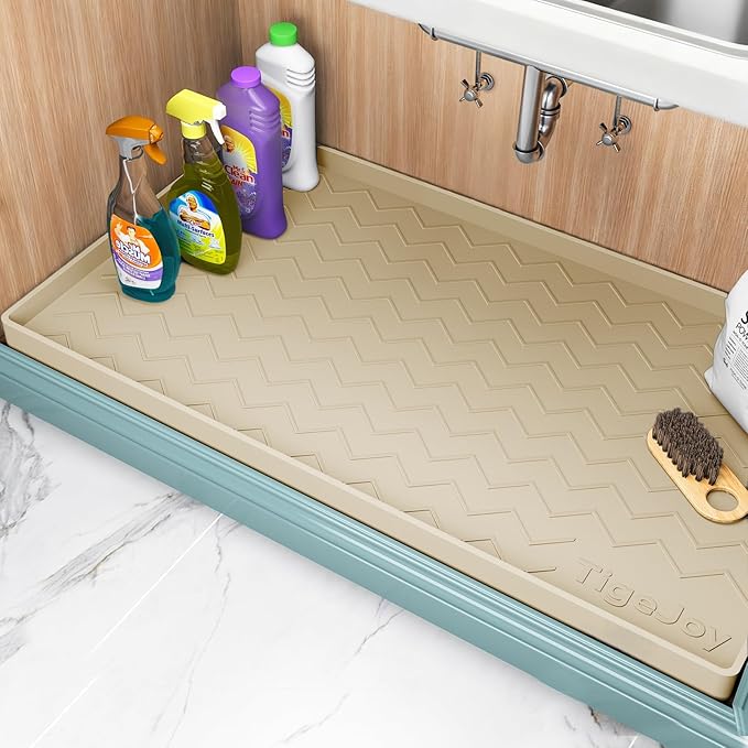 TigeJoy 31" x 19" Under Sink Mats for Kitchen Waterproof, Leak-Proof Silicone Mat Sink Protector and Cabinet Liner, Kitchen Essentials Organizer and Storage, Boot or Shoe Tray, Pet Feeding Mat