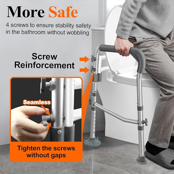DePango Toilet Safety Rails for Elderly, Adjustable Handicap Toilet Seat with Handles, Sturdy Toilet Support Frame with Arms, Gifts for Seniors and Disabled
