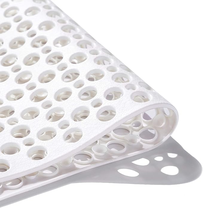 Nonslip Bath Tub Shower Mat with Suction Cups, Extra Soft TPE Bath Mat for Kids, Bathtub Bathroom Mats, Machine Washable, Smooth/Non-Textured Tubs Only, 35L x 16W Inch(White)
