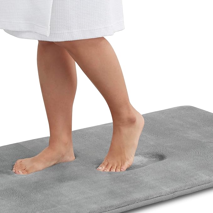 Memory Foam Bath Mat Non Slip Absorbent Super Cozy Velvet Bathroom Rug Carpet (17 inches X 24 inches, Grey)