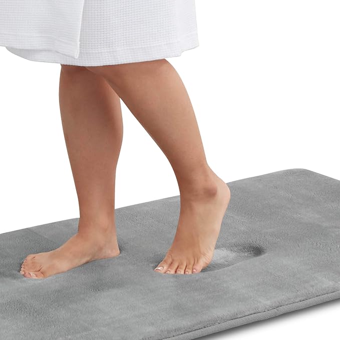 Memory Foam Bath Mat Non Slip Absorbent Super Cozy Velvet Bathroom Rug Carpet (72 inches X 24 inches, Grey)