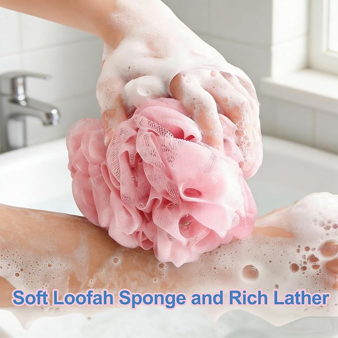 Loofah Sponge 4 Pack, 60G Soft Loofa Bath Sponges Luffa for Shower Women Men