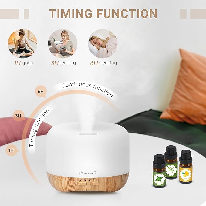 Aromatherapy Essential Oil Diffuser for Room: Colorful Aroma Air Humidifier with Adjustable Cool Mist Mode, Auto Off Ultrasonic Diffusers for Large Small Room Home Office 500ML