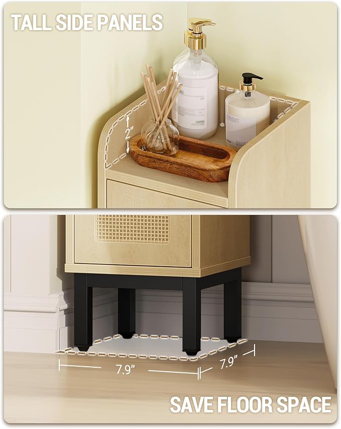 Hzuaneri Slim Bathroom Storage Cabinet, Narrow Bathroom Organizers and Storage with 4 Adjustable Feet, Laundry Room Organization for Small Space, Kitchen, Living Room, 3 Doors Rattan Yellow BC22302Y