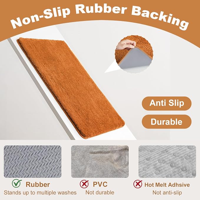 TYUU Orange Bathroom Rugs, Ultra Soft Bath Rugs Non Slip Washable, Super Absorbent Quick Dry Small Bath Mat with Rubber Backing for Bathroom Floor, Shower, or Sink, Orange 16" x 24"