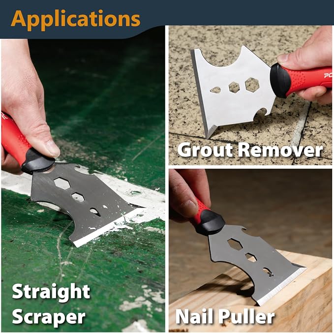 POWERTEC 9-in-1 Painter's Tool w/ 4 Inch Stainless Steel Putty Knife | Straight Scraper, Grout Remover, Roller Cleaning, Can Opener, Bottle Opener, Nail Puller, Screwdriver, 3/8" & 1/4" Wrench (72068)