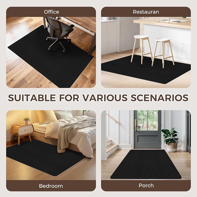Office Chair Mat for Hardwood Floor 36x55 Inch, Non-Slip Rolling Chair Mat, Flat Lay Floor Protector for Wood Tile Laminate, Anti-Slip Sound Absorbing(Black)