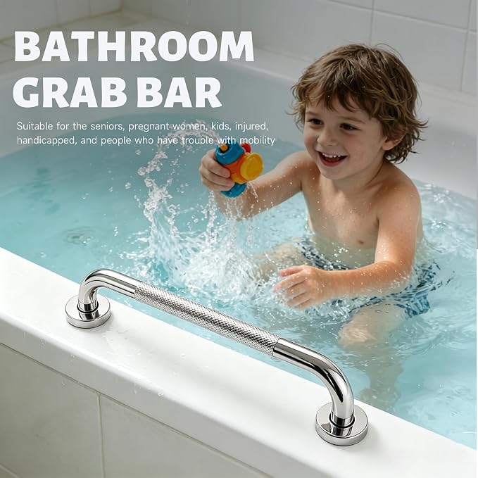 20 Inch Shower Grab Bar 1.25" Dia, Chrome Anti Slip Bathroom Grab Bar, 304 Stainless Steel Knurled Handicap Grab Bars, Safety Support Handrail, Assist Bath Shower Handle for Elderly Injury Senior