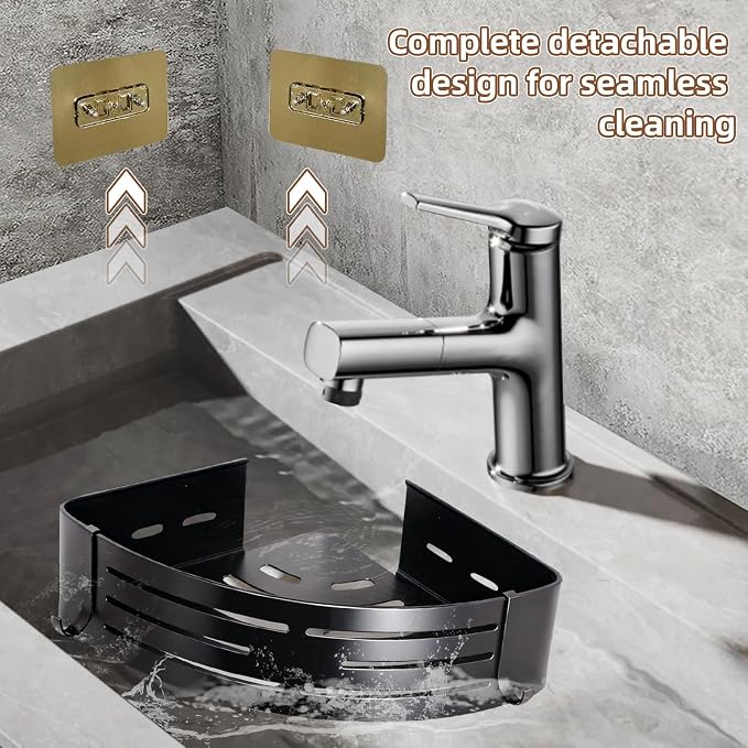 Corner Shower Caddy,Adhesive Shower Caddy,No Drilling Bathroom Organizers And Storage,Bathroom Corner Shower Shelves,Shower Caddy Adhesive Pad With Towel Bar Hooks（2-Pack,Matte Gray）