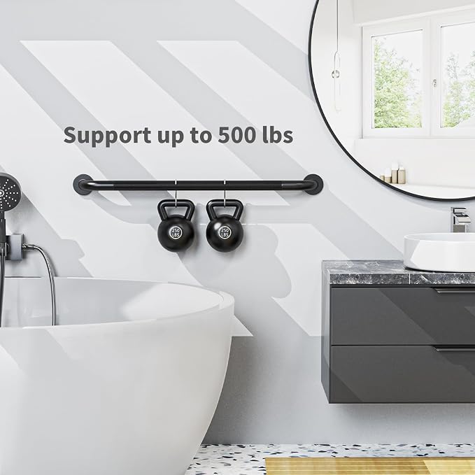 Matte Black Grab Bar 32 Inch, iHansee Anti-Slip Bathroom Grab Bar w/Knurled Texture Grip, Stainless Steel Safety Handrail for Toilet Bathtub, Wall-Mount Shower Handle Handicap Bars for Senior Elderly