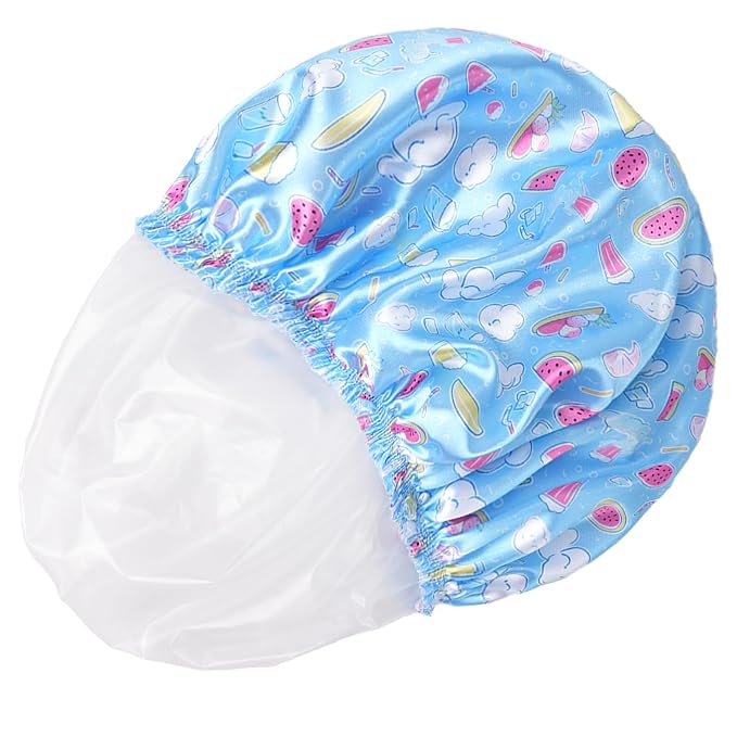 4 PCS Shower Cap for Women, Elastic and Reusable Bath Caps, Double Layers Shower Caps Reusable Waterproof, Bathing Shower Caps, Environmental Bath Hair Protection Cap - Watermelon